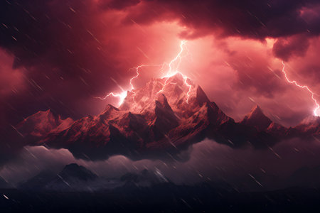 Fiery thunderstorm over the mountainsの素材