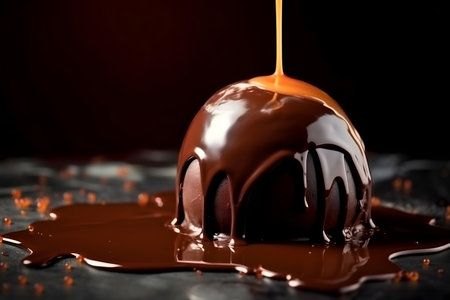 Pouring melted chocolate on a dark backgroundの素材