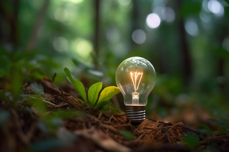 Light bulb in the green forestの素材