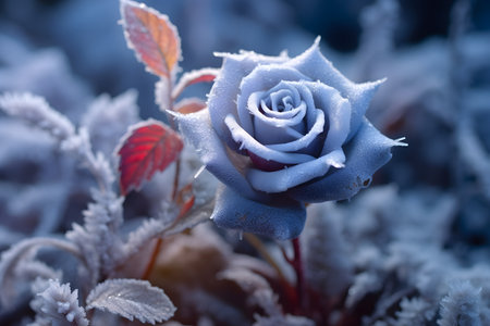 Beautiful frozen blue rose in winterの素材