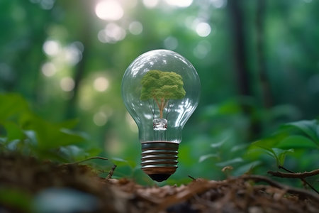 Light bulb in the green forestの素材