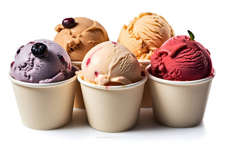 Delicious ice cream on white background. Various flavors of ice creamの素材