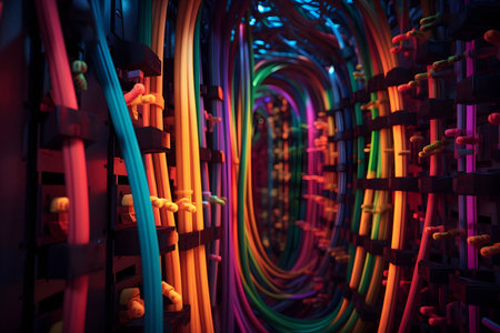 A bunch of network cables in a data centerの素材