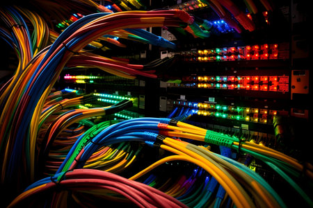 Fiber Optic cables in a data centerの素材