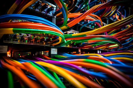 Network cables and wires in a data centerの素材