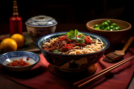 Chinese noodles with beef and vegetablesの素材
