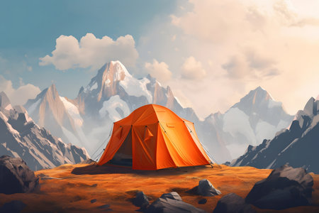 Tent camping in the mountainsの素材