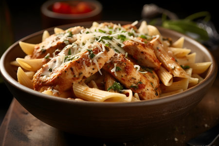 Plate of pasta with chickenの素材