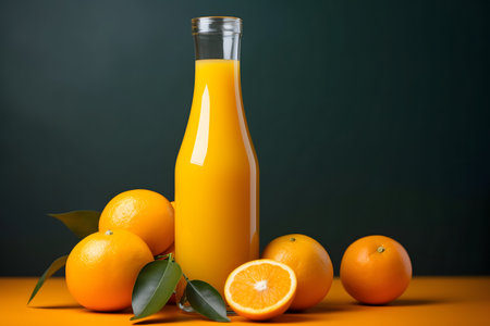 Fresh orange juice in a glass bottle with fresh orangesの素材