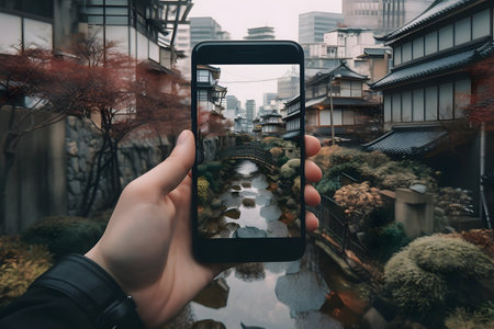 Taking photos using mobile phoneの素材