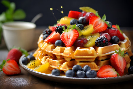 Waffles with fresh berries and strawberryの素材