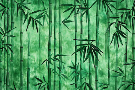Bamboo leaves on green bokeh backgroundの素材