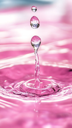 Beautiful water drop splashing into water with ripples and wavesの素材