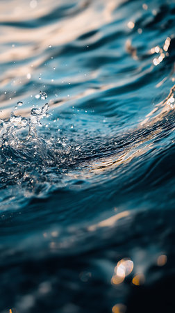 Blue Water Waves with Ripples and Splash, Blurred Transparent Surface Textureの素材