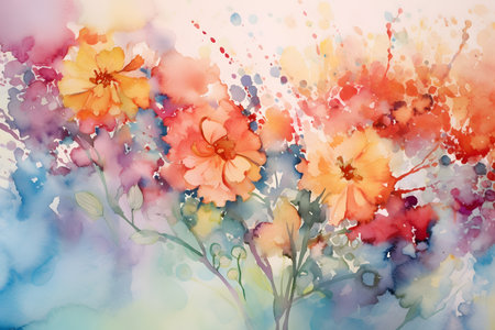 Watercolor painting of flowers on abstract watercolor backgroundの素材