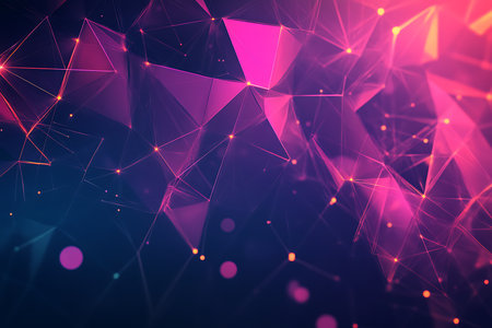 Modern abstract design featuring plexus structures, network connections, pink mesh, bright spots, and digital feel for a stylish background.の素材