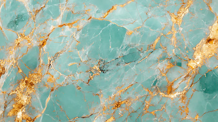 Intricate detailing of aquamarine stone texture exhibiting golden veins with dynamic patterns, perfect for adding a touch of elegance and sophistication.の素材