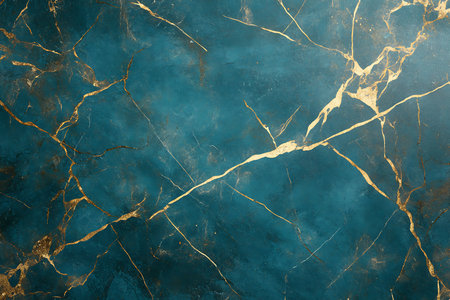 Elegant teal marbleized background with golden veins creating an abstract and luxurious pattern suitable for modern designs.の素材