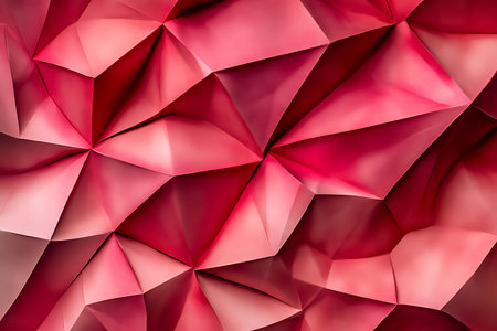 Close-up shot displays abstract geometric polygonal pattern in varied rose and crimson hues, creating intricate, dimensional art.の素材