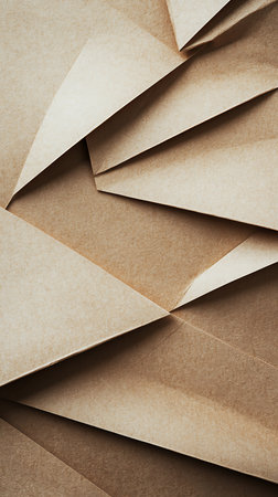 A layered texture backdrop featuring folded, beige paper edges, creating an abstract overlap with a craft paper aesthetic and subtle light variations.の素材