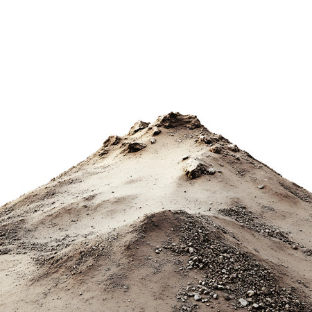 Captivating image showing beige sand pile texture details along with mixed rocks against bright, clear transparent background.の素材