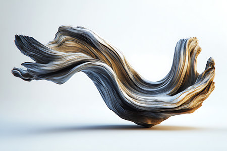 A detailed view of a dried branch showcasing unique spiral texture and pattern. The branch displays a graceful curve against white background.の素材