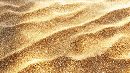 Abstract close-up of bright, golden sand dunes creates a visually compelling rippled texture background. Sparkles and shimmers from the grains.の素材
