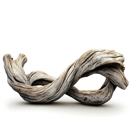 Twisted driftwood isolated on white backgroundの素材