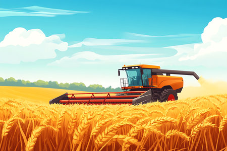 Wheat harvest by combine harvester. Agriculture background and harvest themeの素材