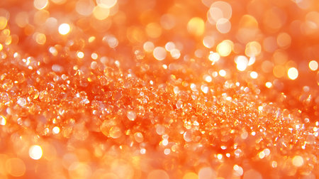 This striking close-up showcases bright orange glitter, exhibiting a soft bokeh that creates an ethereal, luminous glow, perfect for adding shimmer to any project.の素材