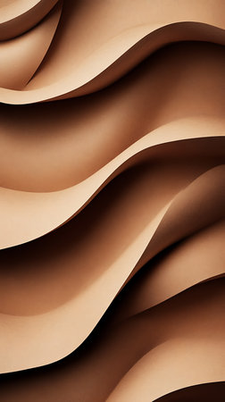 A textured array of smooth, overlapping wave forms in shades of coffee color create a dynamic, abstract background of light and shadows, lending depth to its surface.の素材