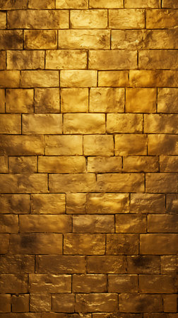 The gold brick wall showcases a luminous and textured surface, creating a shimmering and exquisite pattern, ideal for sophisticated, eye-catching backdrops with rich, lustrous qualities.の素材
