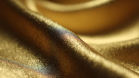 Macro photograph showcases the intricate texture of shiny golden fabric. The image captures the play of light and shadow, revealing the material's unique surface details.の素材