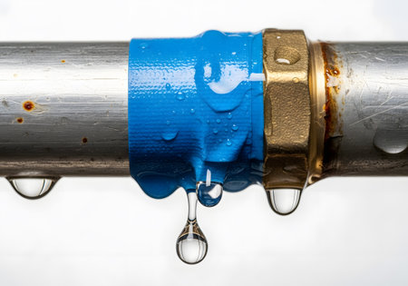 Water leaking from a pipe on a white background, close-upの素材