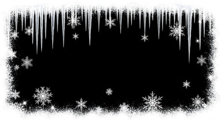 Illustration of icicles and snowflakes on a black backgroundの素材