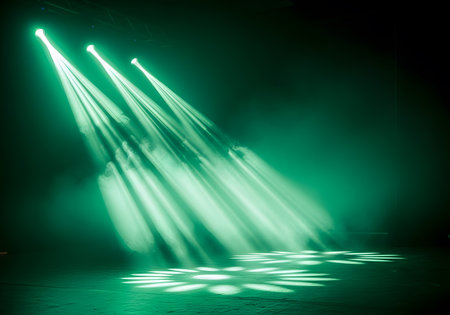 stage lighting effect in the dark with smoke and spotlights, close-upの素材