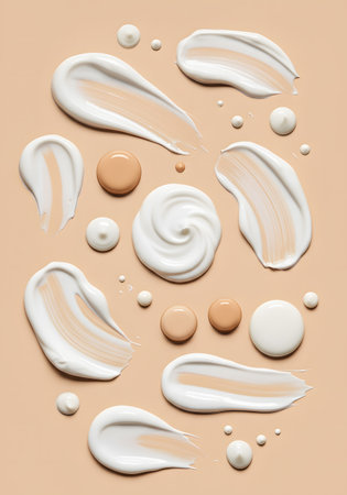 collection of make up and cosmetic cream strokes on color background. each one is shot separatelyの素材