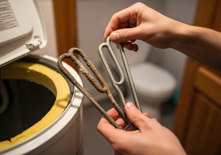 Close-up of woman's hands holding tongs in laundry roomの素材
