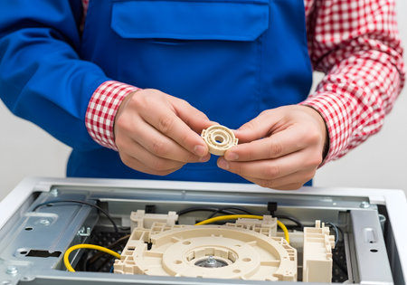 Close-up Of Male Technician Repairing Electric Cabinet With Screwdriverの素材
