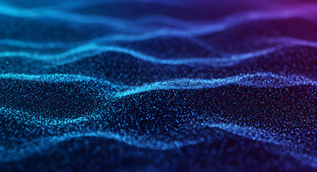 Abstract wave of particles. Big data visualization. 3D rendering.の素材
