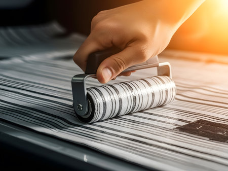 Close up view of a businesswoman holding a roll of newspaper.の素材