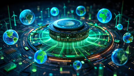 Futuristic earth network with glowing technology and digital connectionsの素材