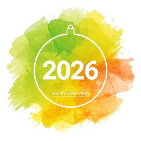 A festive watercolor splash with a 2026 New Year's ornament.の素材