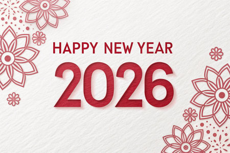 A festive greeting for the year 2026, adorned with elegant floral patterns.の素材