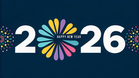 A festive New Year's Eve design featuring the year 2026 and vibrant fireworks.の素材