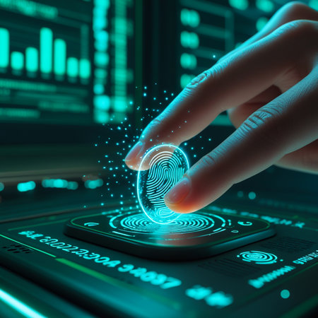Fingerprint scan on futuristic digital interface for security and authenticationの素材