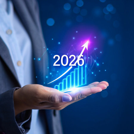 Business growth forecast for 2026 with upward trending graphの素材