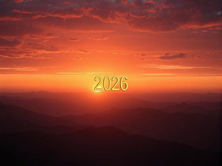 A breathtaking sunset paints the sky with fiery oranges, reds, and purples over a dark horizon.の素材