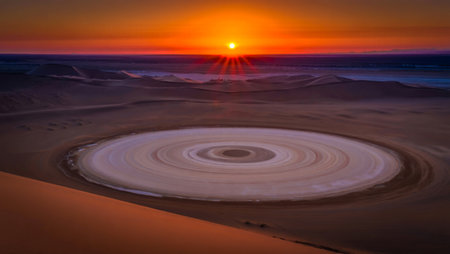 Sunset over the sand dunes in the Sahara desert, Moroccoの素材