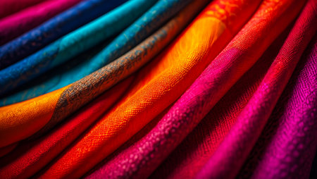 Colorful silk fabric for background. Selective focus. Toned.の素材